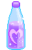 A purple bottled fizzy drink, with a heart logo floating in it.