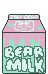 A pastel pink and green carton that says 'Bear milk'.