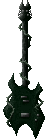 A spiky black guitar with electricity.