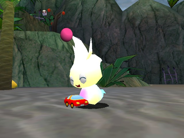 A very bright two toned yellow neutral swim power chao with no arms or legs.