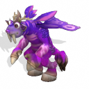 A purple creature with horns, tusks, and butterfly wings.