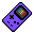 A purple gameboy with a rainbow screen.
