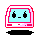 A cute pink monitor with puck mouse.