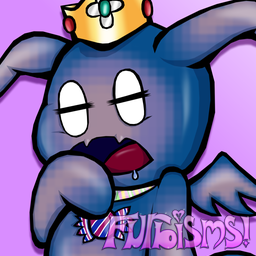 A dark fly swim moon chao sitting with a lazy expression.